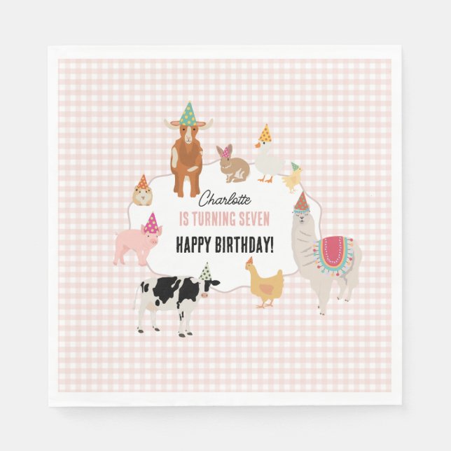 Serviette En Papier Petting Zoo Party Animals Barnyard Birthday Girl (Devant)