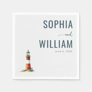 Serviette En Papier Phare à l'aquarelle rouge serein