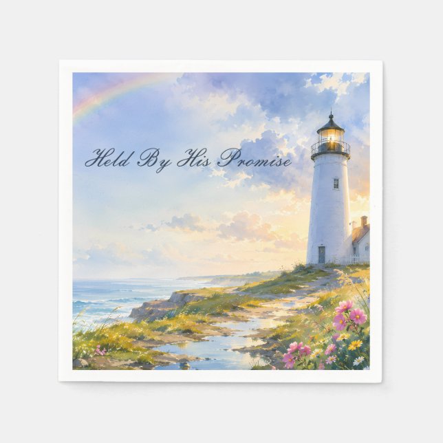Serviette En Papier Phare Arc-en-Ciel Aquarelle Côtière (Devant)