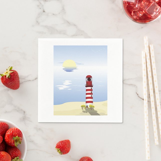 Serviette En Papier Phare côtier rouge et blanc (Créateur téléchargé)