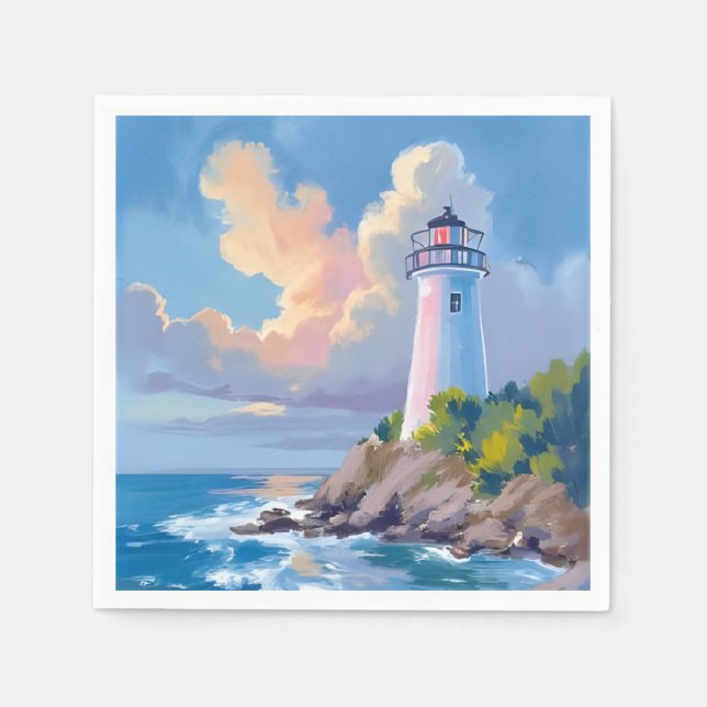 Serviette En Papier Phare côtier | Vagues de l'océan bleu mer (Devant)