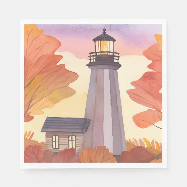 Serviette En Papier Phare d'automne | Aquarelle de feuillage d'automne (Devant)