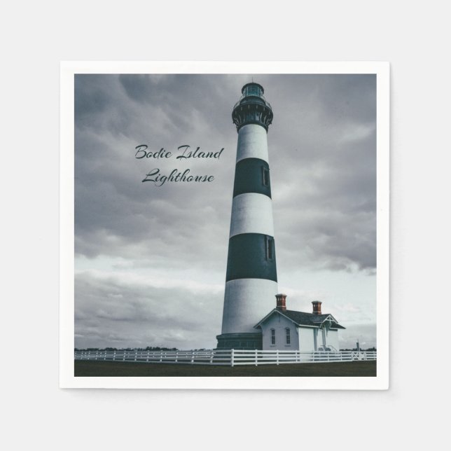 Serviette En Papier Phare de Bodie Island noir et blanc (Devant)
