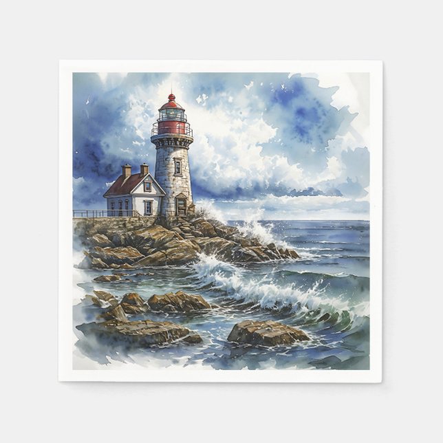 Serviette En Papier Phare de Charme avec Vagues (Devant)