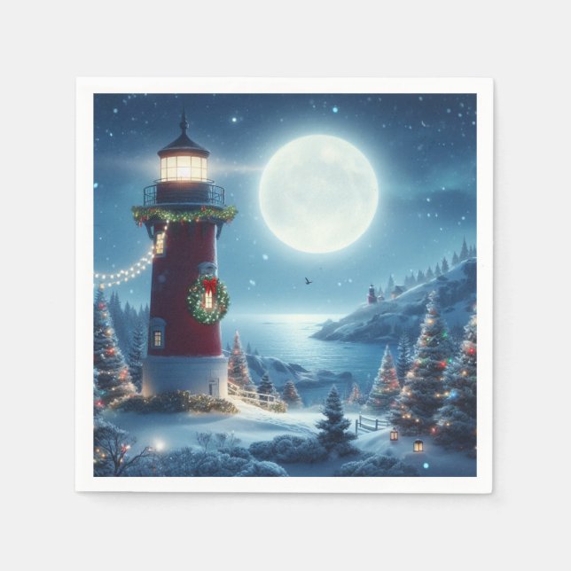 Serviette En Papier Phare de Noël nautique (Devant)