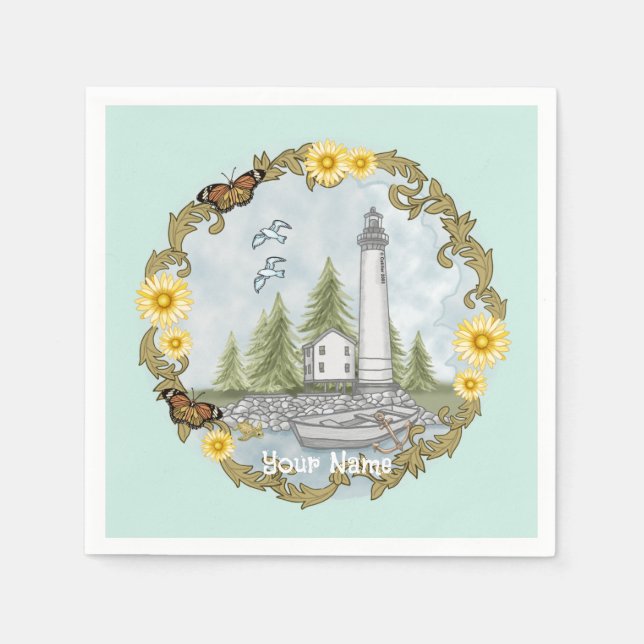 Serviette En Papier Phare floral de l'Alabama    (Devant)