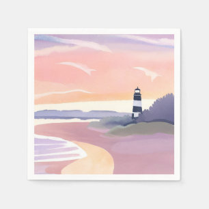 Serviette En Papier Phare Pastel Aquarelle de la Côte de la Plage