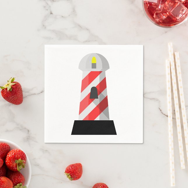 Serviette En Papier Phare rayé rouge et blanc (Créateur téléchargé)