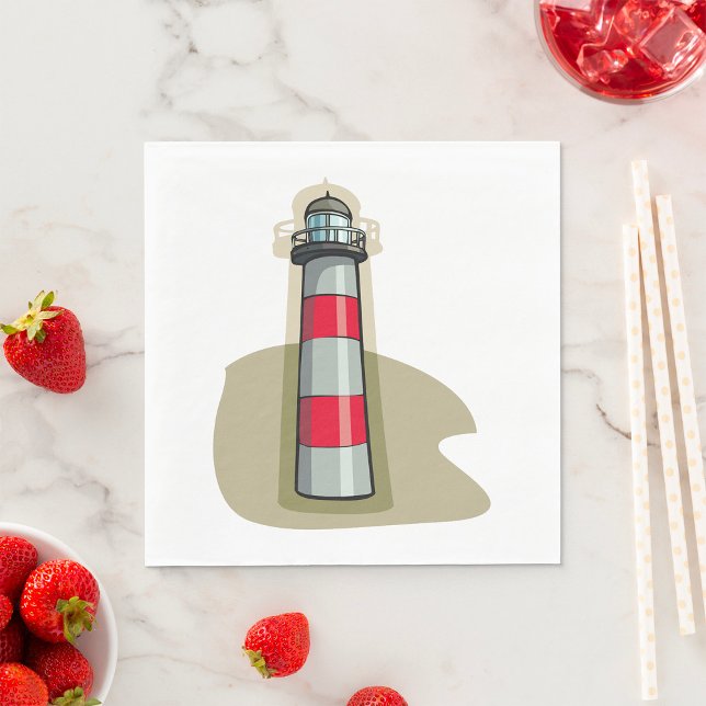 Serviette En Papier Phare rouge et blanc Thème nautique côtier (Créateur téléchargé)