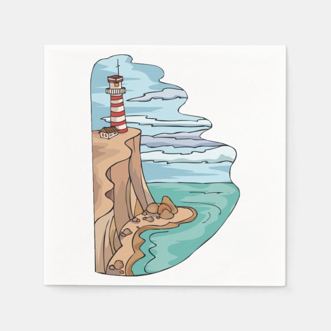 Serviette En Papier Phare Sur Une Falaise Papier Napkins (Devant)