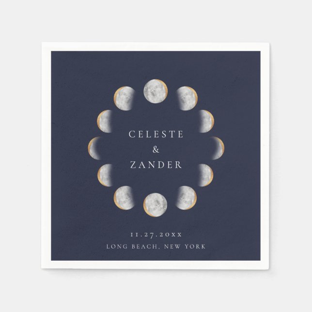 Serviette En Papier Phases de lune dorée (Devant)