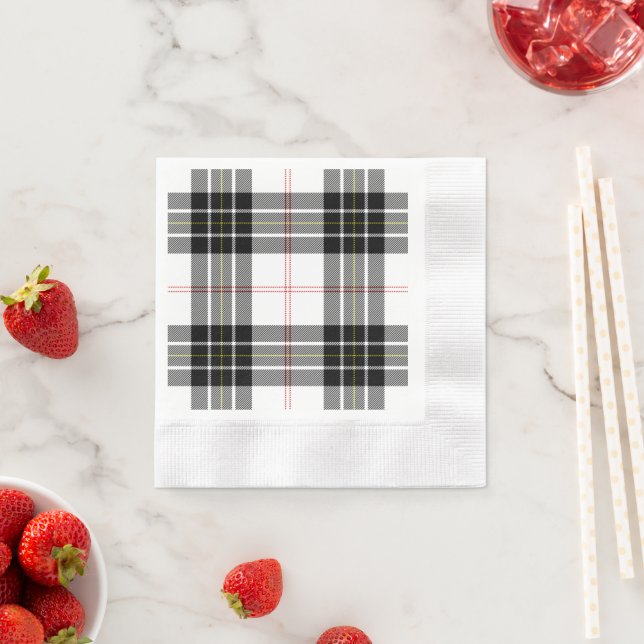 Serviette En Papier Pherson tartan noir blanc plaid (En situation)