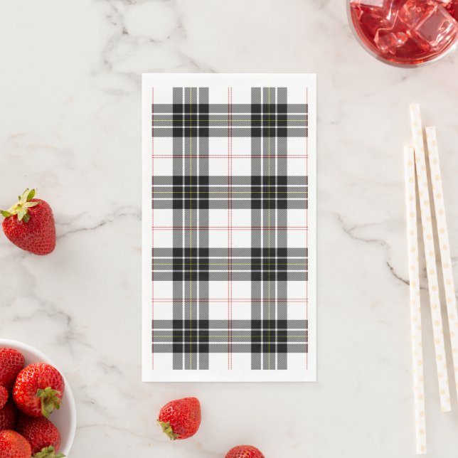 Serviette En Papier Pherson tartan noir blanc plaid (En situation)