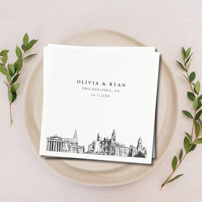 Serviette En Papier Philadelphia Skyline Mariage papier Cocktail Napki (Philadelphia Wedding Napkins)