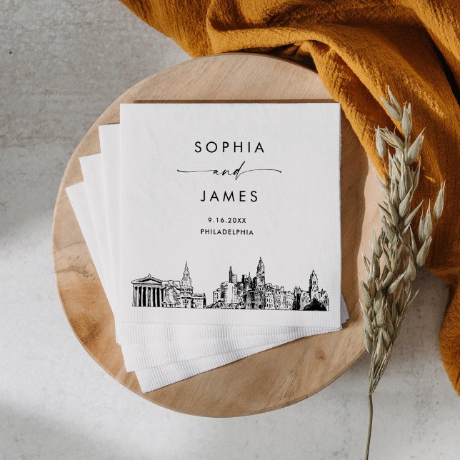 Serviette En Papier Philadelphia Skyline Modern Mariage Cocktail (Créateur téléchargé)