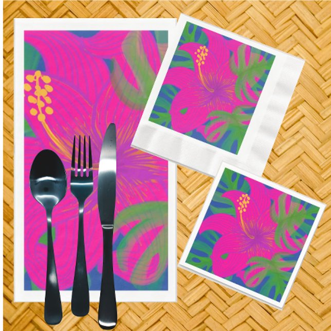 Serviette En Papier Philodendron Hibiscus Tropical  (Perfect for your summer entertaining!)