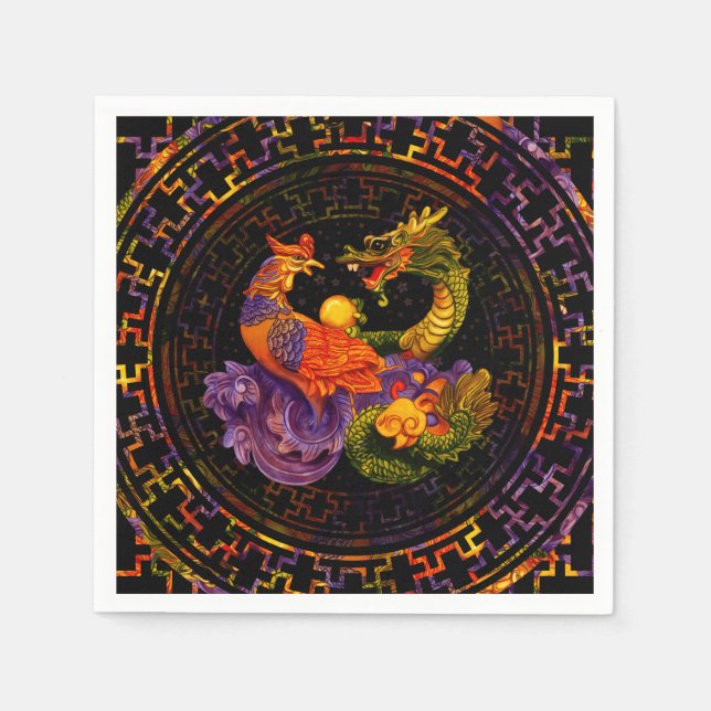 Serviette En Papier Phoenix et Dragon - en couleur (Devant)
