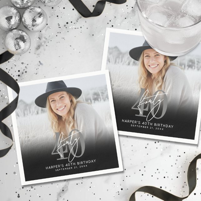 Serviette En Papier Photo Black 40th Birthday Party (Photo Black 40th Birthday Party Napkins)