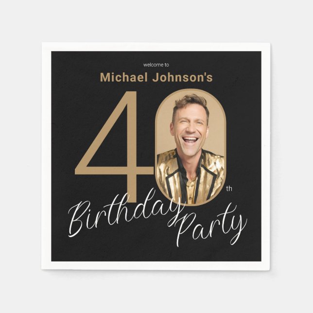 Serviette En Papier Photo Black Gold 40e anniversaire (Devant)
