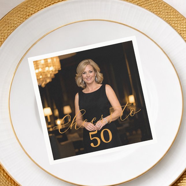 Serviette En Papier Photo cheers elegant script gold birthday (Créateur téléchargé)