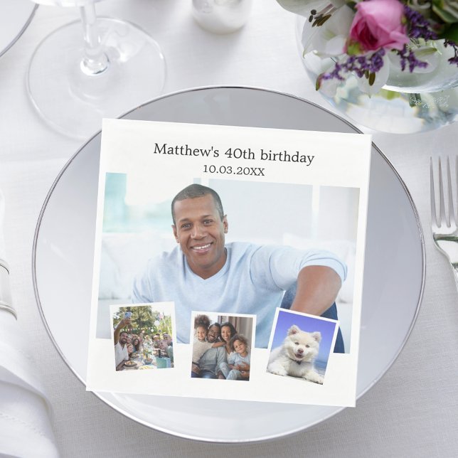 Serviette En Papier Photo collage blanc fête d'anniversaire (Créateur téléchargé)