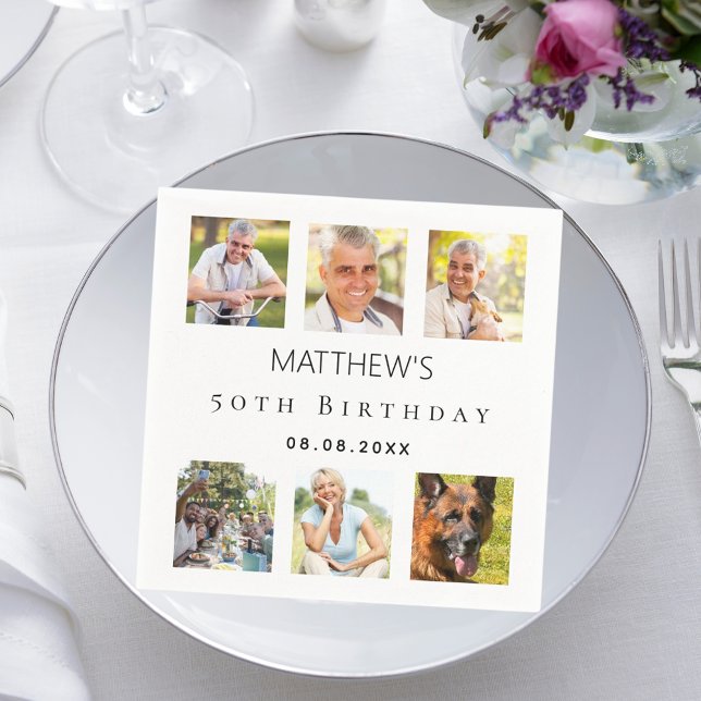 Serviette En Papier Photo collage blanc fête d'anniversaire (Créateur téléchargé)