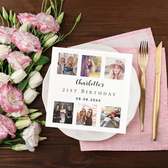 Serviette En Papier Photo collage blanc fête d'anniversaire (Créateur téléchargé)