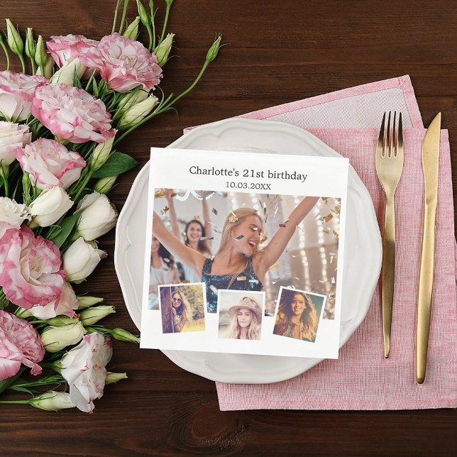 Serviette En Papier Photo collage blanc fête d'anniversaire (Créateur téléchargé)