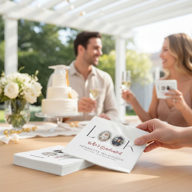 Serviette En Papier Photo Collage Graduation Elegant Script  (Créateur téléchargé)