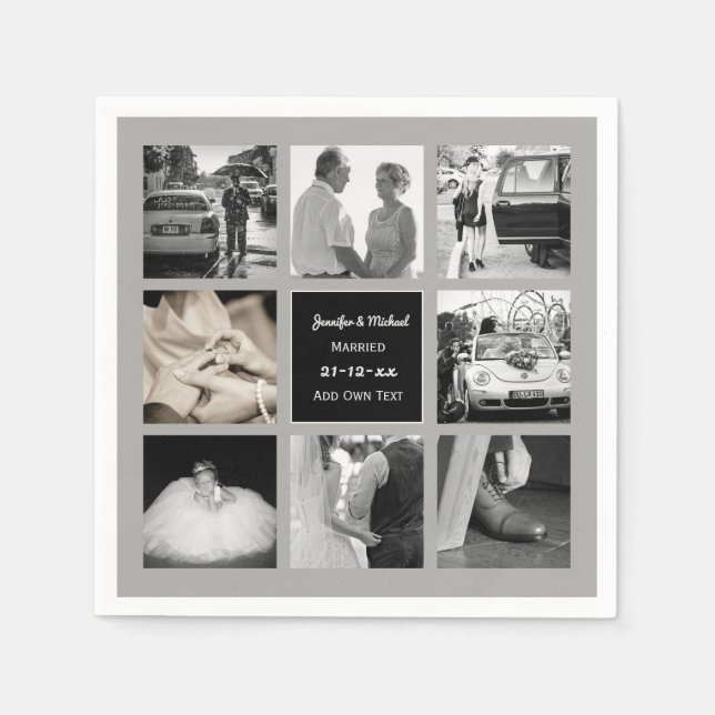 Serviette En Papier PHOTO COLLAGE Wedding Vow Renewal Anniversary Grey (Devant)