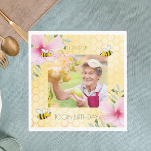 Serviette En Papier photo d'anniversaire 100 ans Joyeux abeilles bourd