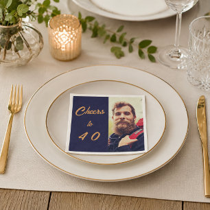 Serviette En Papier Photo d'anniversaire bleu or acclamations hommes