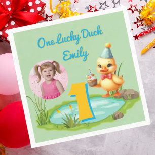 Serviette En Papier Photo d'anniversaire des 1 an de One Lucky Duck Ki