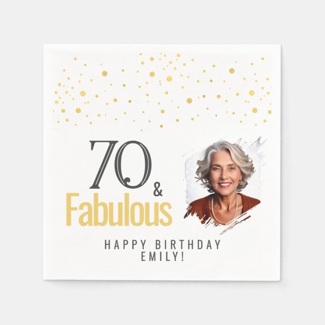 Serviette En Papier Photo d'anniversaire moderne 70 et fabuleuse (Devant)
