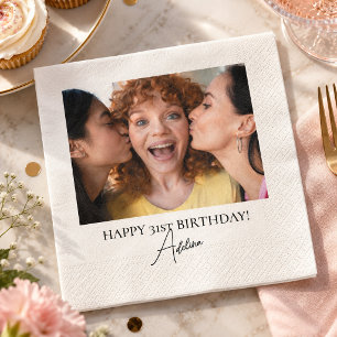 Serviette En Papier Photo d'anniversaire personnalisée âge minimaliste