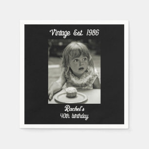 Serviette En Papier Photo d'anniversaire vintage noir et blanc