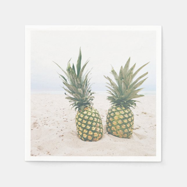 Serviette En Papier Photo de 2 ananas sur une plage (Devant)
