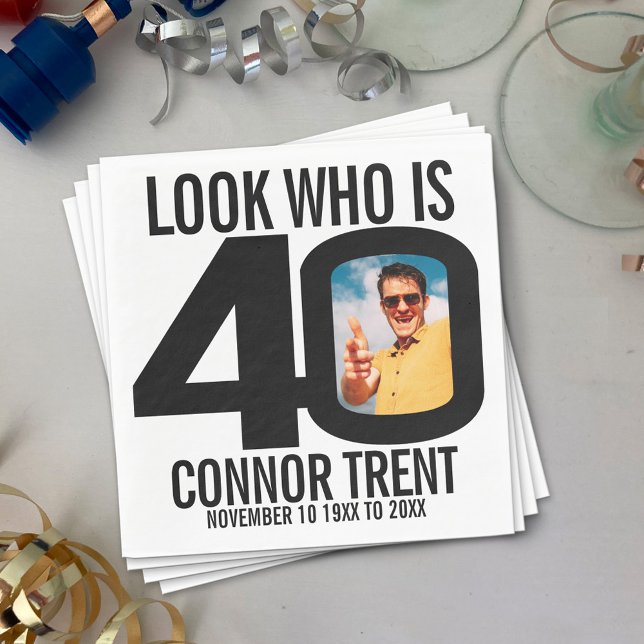 Serviette En Papier Photo de 40e anniversaire noir et blanc look qui e (Créateur téléchargé)