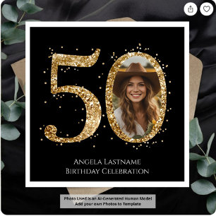 Serviette En Papier Photo de 50e anniversaire en paillettes dorées Adu