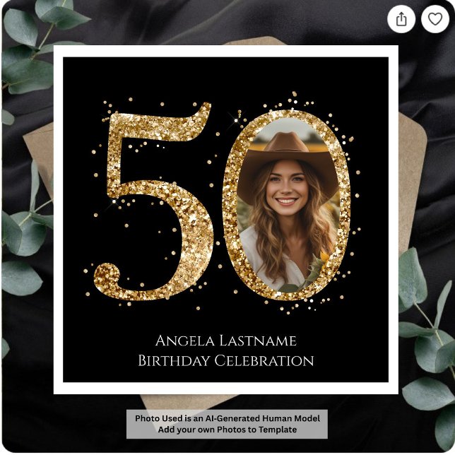 Serviette En Papier Photo de 50e anniversaire en paillettes dorées Adu (Créateur téléchargé)