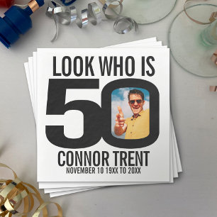 Serviette En Papier Photo de 50e anniversaire noir et blanc look qui e