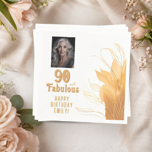 Serviette En Papier Photo de 90 ans et fabuleux avec feuillage doré po