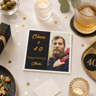 Serviette En Papier Photo de anniversaire noir or acclamations hommes