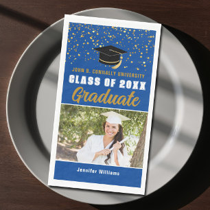 Serviette En Papier Photo de diplômé Bleu Or 2026 Fête de fin d'études