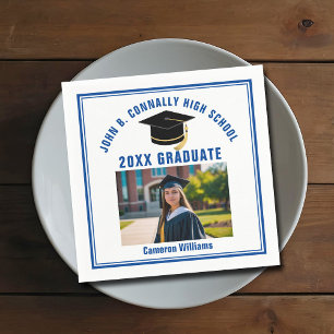 Serviette En Papier Photo de diplômé bleu personnalisé Fête de fin d'é