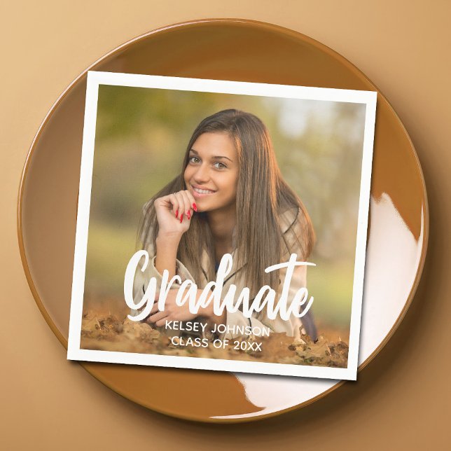 Serviette En Papier Photo de diplômé en script gras personnalisé pour  (Créateur téléchargé)