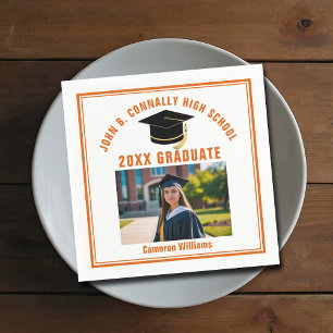 Serviette En Papier Photo de diplômé Orange 2026 Fête de fin d'études