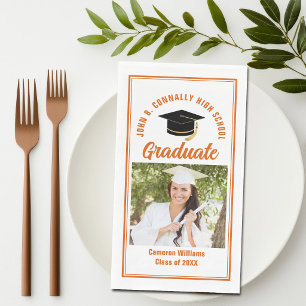 Serviette En Papier Photo de diplômé orange personnalisé pour fête de