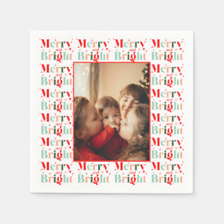 Serviette En Papier Photo de famille de Noël joyeux et lumineux