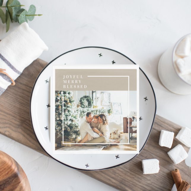 Serviette En Papier Photo de famille moderne | Joyeux Joyeux Joyeux Bé (Créateur téléchargé)